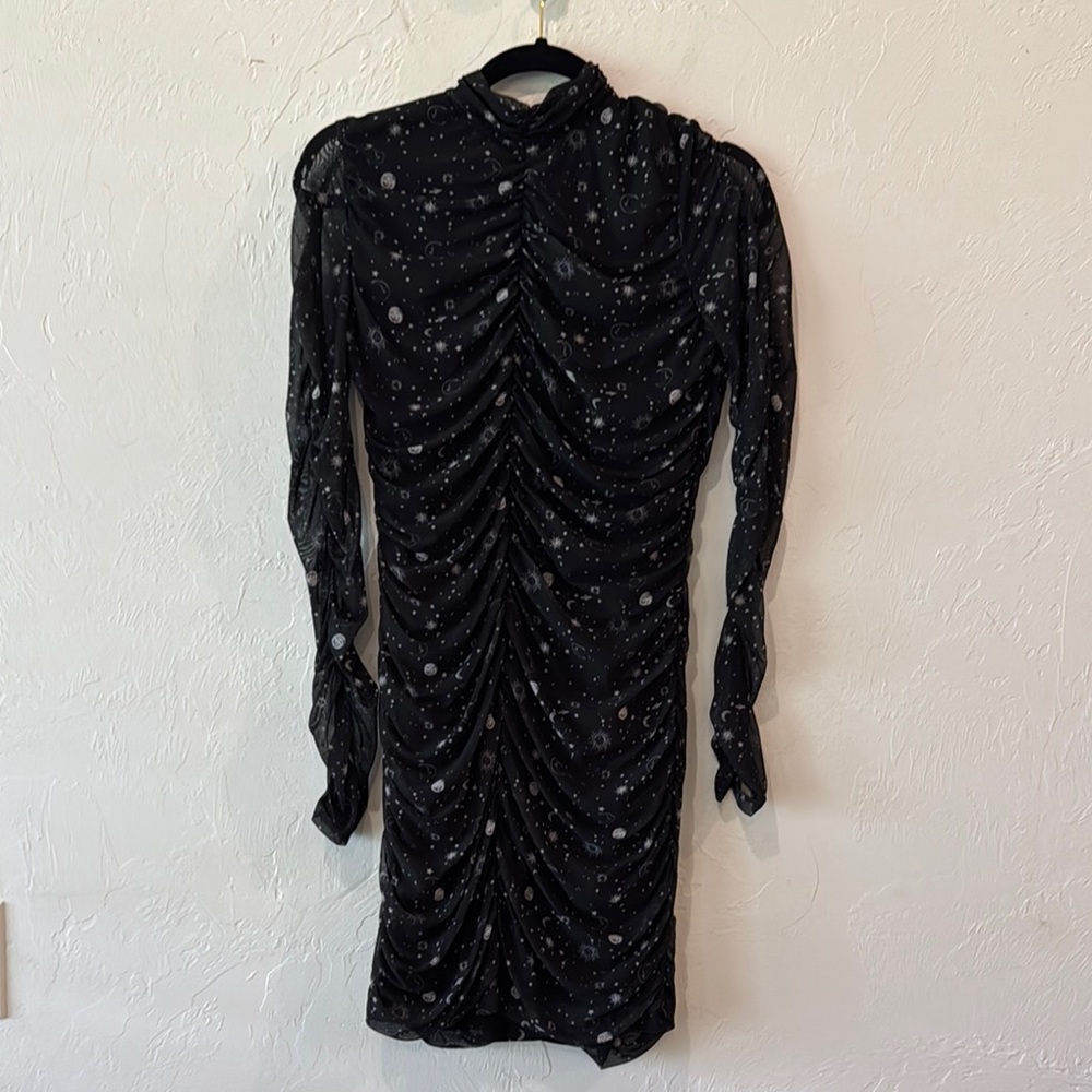 Wild Fable Black Ruched Mini Dress long sleeve medium stars space sheer